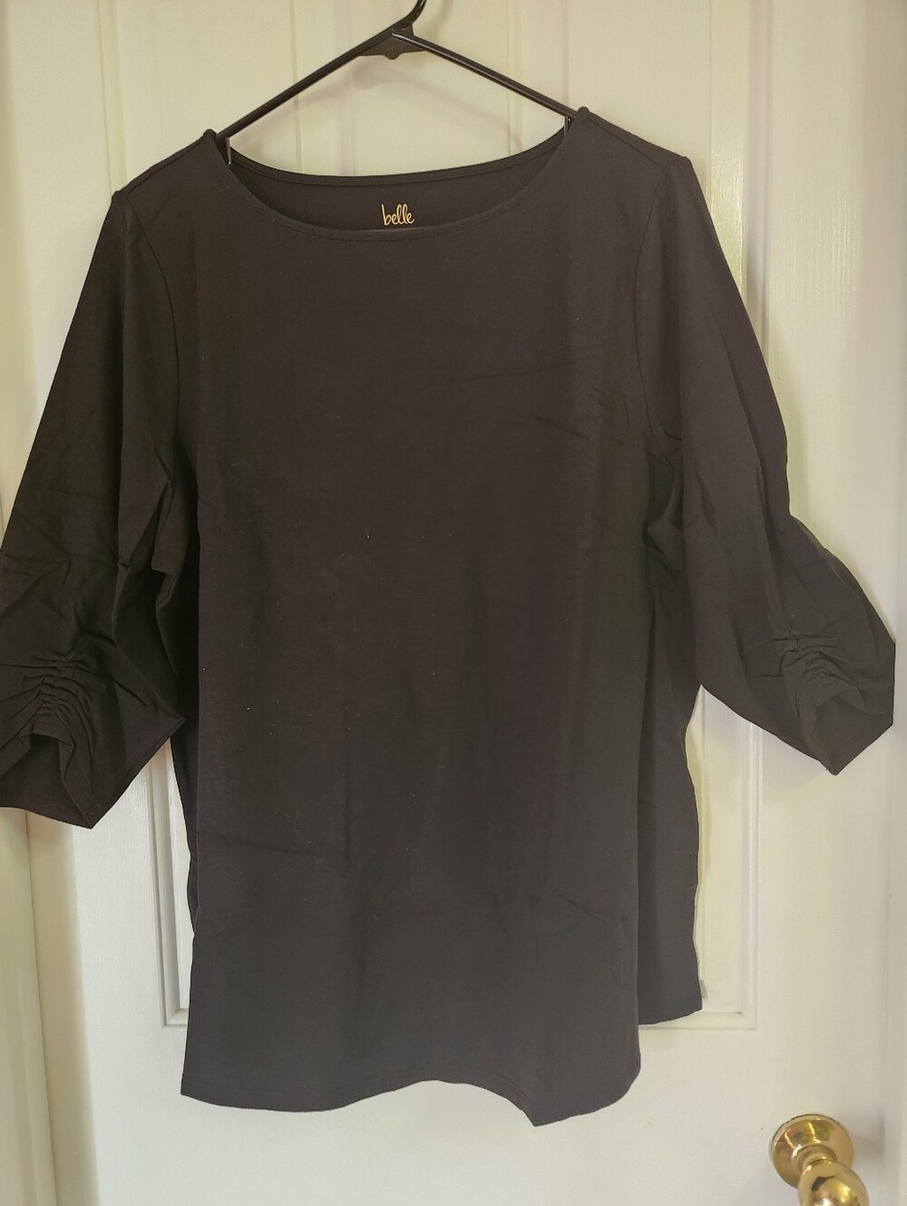 Belle by Kim Gravel Black Ruched 3/4 Sleeve Top